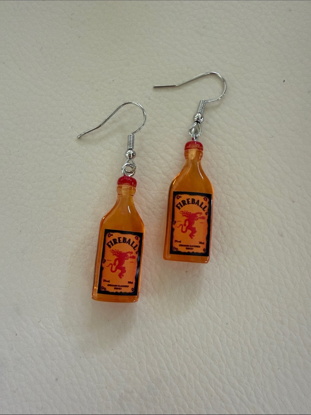 Fireball Whiskey Bottle Dangle Earrings - Orange & Red